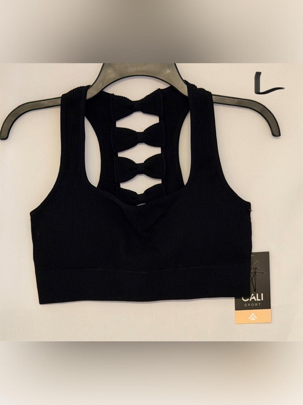 Cali Sport Black Ribbed Bow-Back Sports Bra